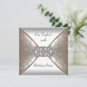 ベージュエレガントシルバーホワイト50th誕生日パーティー 招待状 (スタンド正面)