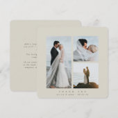 ベージュエレガントスクエア3枚結婚写真フラット サンキューカード (正面/裏面)