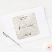 ベージュエレガントダマスク素朴ろうそく製品ラベル スクエアシール (封筒)