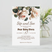 ベージュエレガントバラ園区とシーガールベビーシャワー 招待状 (スタンド正面)