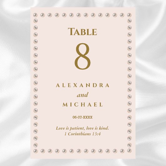 ベージュエレガントピンクパールクリスチャン結婚ズ テーブルナンバー