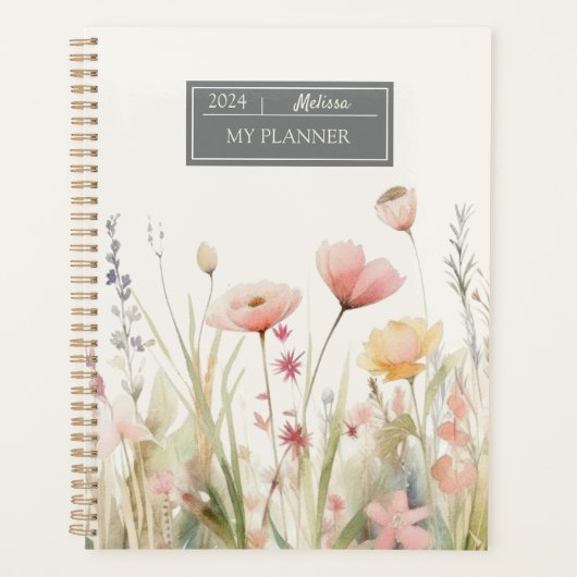 ベージュエレガントフローラウォーターカラーワイルドフラワー プランナー手帳 (正面)