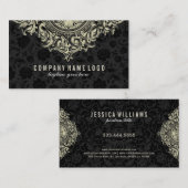 ベージュエレガントフローラオーナメント黒の背景 名刺 (正面/裏面)