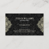 ベージュエレガントフローラオーナメント黒の背景 名刺 (裏面)