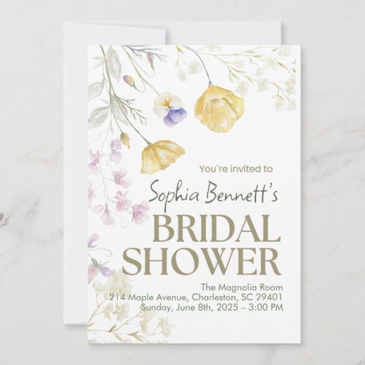 ベージュエレガントフローラブライダルシャワー招待 招待状 (正面)