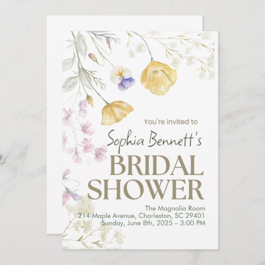 ベージュエレガントフローラブライダルシャワー招待 招待状 (正面/裏面)