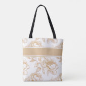 ベージュエレガントフローラルパターンシック植物花 トートバッグ (裏面)