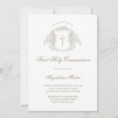 ベージュエレガントフローラ紋章 | 第一聖餐式 招待状 (正面)