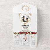 ベージュエレガントフローラ結婚式招待状 オールインワン招待状 (外側)