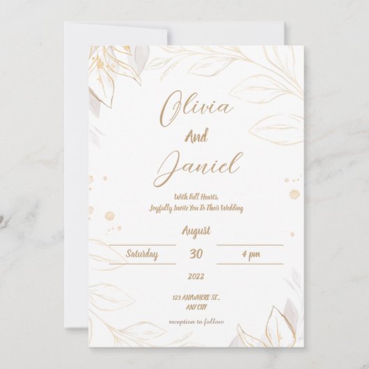 ベージュエレガントフローラ結婚式招待状 招待状 (正面)