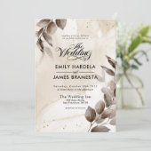 ベージュエレガントフローラ金ゴールドウォーター結婚カラー 招待状 (スタンド正面)