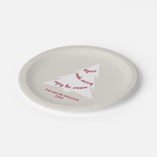 ベージュエレガントブルゴーニュの木の名前クリスマスパーティー ペーパープレート (アングル)