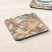 ベージュエレガントホログラフィックグリッターアルコールインク コースター (左側)