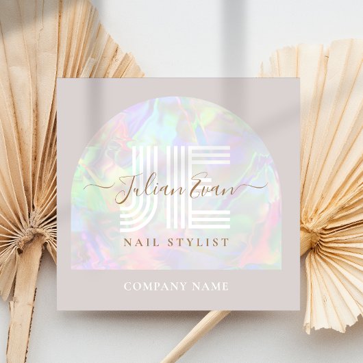 ベージュエレガントホログラフィック美しい スクエア名刺