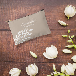 ベージュエレガントホワイト葉ブライダルシャワー アクセサリーポーチ