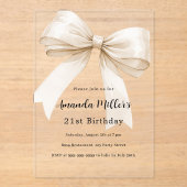 ベージュエレガントボウ澄ん贅沢な誕生日 アクリル招待状 (正面)