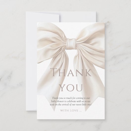 ベージュエレガントボウ男女兼用ベビーシャワー サンキューカード (正面)