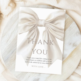 ベージュエレガントボウ男女兼用ベビーシャワー サンキューカード