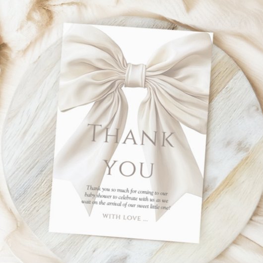 ベージュエレガントボウ男女兼用ベビーシャワー サンキューカード