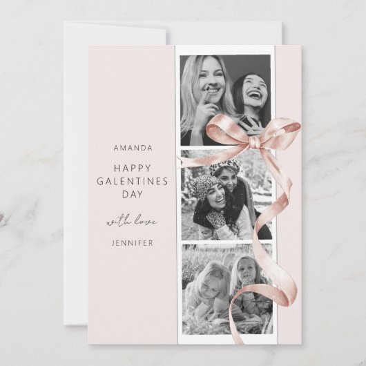 ベージュエレガントボウ3枚フォトガレンティンデイカード シーズンカード (正面)