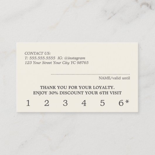 ベージュエレガントライトグレー美しいはっきりしたサロン ロイヤリティカード (裏面)