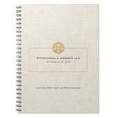 ベージュエレガントリネン&金ゴールドジャスティスロゴ ノートブック (正面)