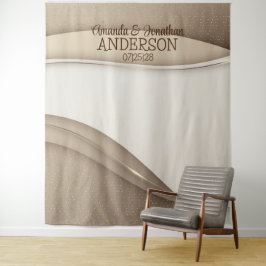 ベージュエレガントンパーニュ金ゴールドウェーブ結婚の背景 タペストリー