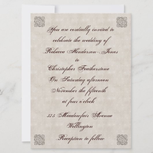 ベージュエレガントヴィンテージウェディング招待状 招待状 (正面)