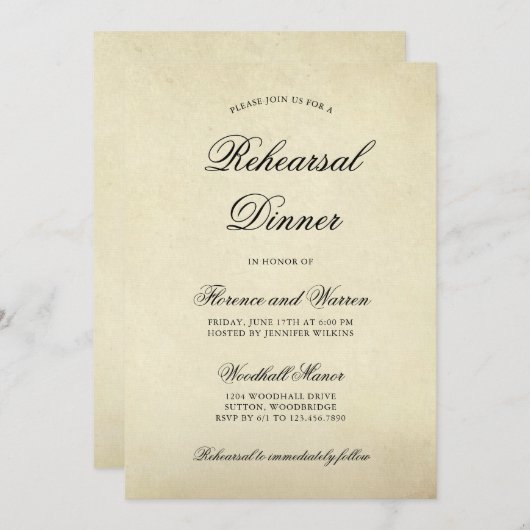 ベージュエレガントヴィンテージリハビクトリアンーサルディナー 招待状 (正面/裏面)