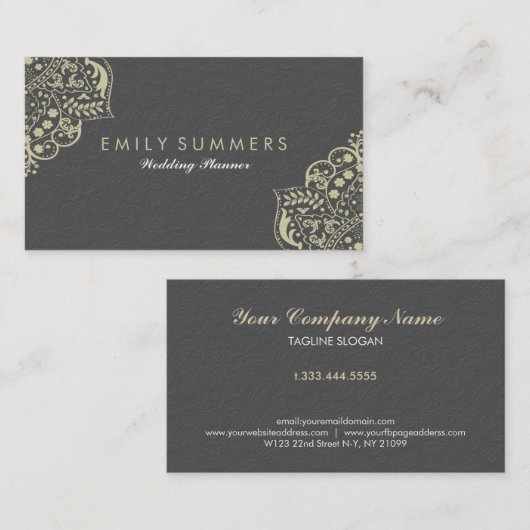 ベージュエレガントヴィンテージレースブシンとグレーダマスク 名刺 (正面/裏面)