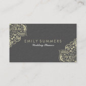 ベージュエレガントヴィンテージレースブシンとグレーダマスク 名刺 (正面)