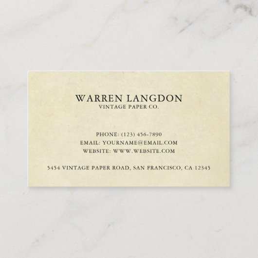 ベージュエレガントヴィンテージ紙プロフェッショナル 名刺 (裏面)