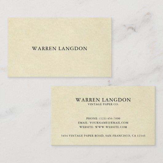 ベージュエレガントヴィンテージ紙プロフェッショナル 名刺 (正面/裏面)