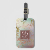 ベージュエレガント大理石 |セージとバラ金ゴールドモノグラム ラゲッジタグ (正面縦)