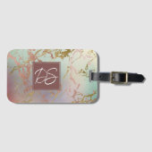 ベージュエレガント大理石 |セージとバラ金ゴールドモノグラム ラゲッジタグ (正面横)