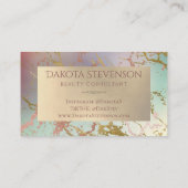 ベージュエレガント大理石 |セージとバラ金ゴールドモノグラム 名刺 (裏面)