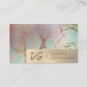 ベージュエレガント大理石 |セージとバラ金ゴールドモノグラム 名刺 (正面)