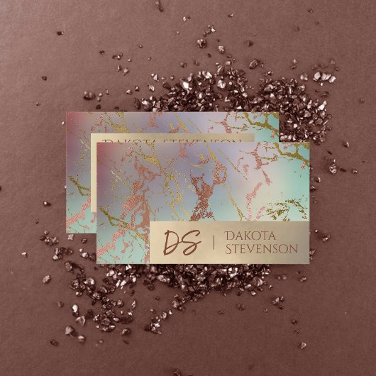 ベージュエレガント大理石 |セージとバラ金ゴールドモノグラム 名刺