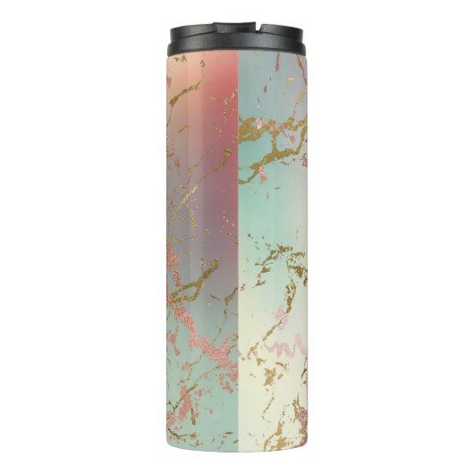 ベージュエレガント大理石 | Mint Sage Greenバラ金ゴールド タンブラー (裏面)