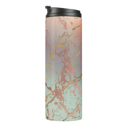 ベージュエレガント大理石 | Mint Sage Greenバラ金ゴールド タンブラー (回転右)