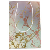 ベージュエレガント大理石 | Mint Sage Greenバラ金ゴールド ミディアムペーパーバッグ (正面)