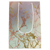 ベージュエレガント大理石 | Mint Sage Greenバラ金ゴールド ミディアムペーパーバッグ (裏面)