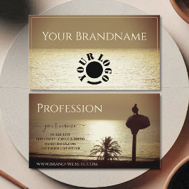 ベージュエレガント海ライトブラウンサンセットカスタムロゴ 名刺