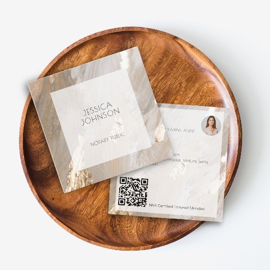 ベージュエレガント金ゴールドウォーター色QR公証人 スクエア名刺