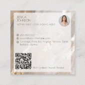 ベージュエレガント金ゴールドウォーター色QR公証人 スクエア名刺 (裏面)