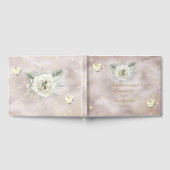 ベージュエレガント金ゴールドホワイトローズハートバラフローラ ゲストブック (全面)