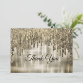 ベージュエレガント金ゴールド滴下グリッター サンキューカード (スタンド正面)