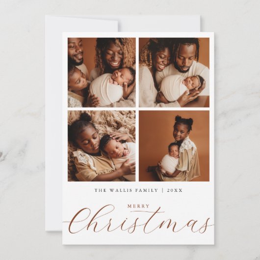 ベージュエレガント4モダンフォトコラージュのクリスマス シーズンカード (正面)