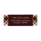 ベージュエレガント&ダークレッドタータンチェック差出人住所 ラベル (正面)