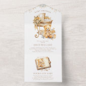 ベージュエレガント&金ゴールドベビー用の赤ちゃんシャワーブック オールインワン招待状 (内側)